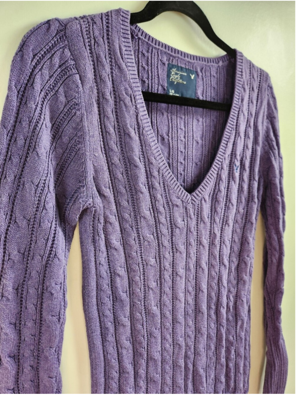 ASO Elena Gilbert Sz L Alt Y2K Purple Cotton Cable Knit Sweater Prep Old Money - Picture 3 of 11